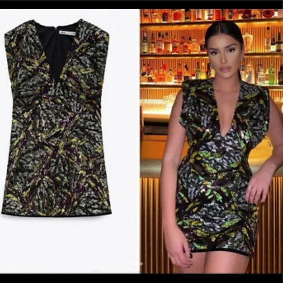 zara green sequin mini dress ZARA. Green sequin dress Ts – Hibuy market